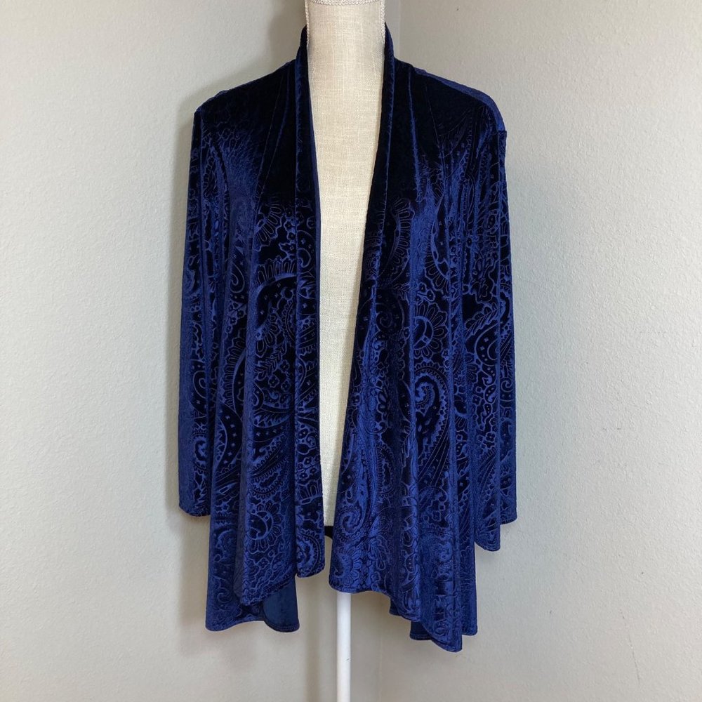 Chico's Navy Blue Soft Velvet Women's Open Cardigan Jacket - Size 3 (XL/16)